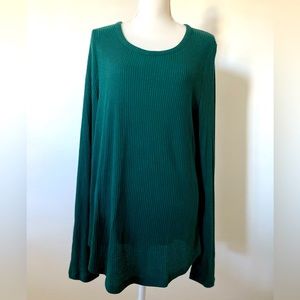 Ribbed Knit Scoop Neck Lightweight Sweater XL Tall XLT Green Long Sleeve Cozy